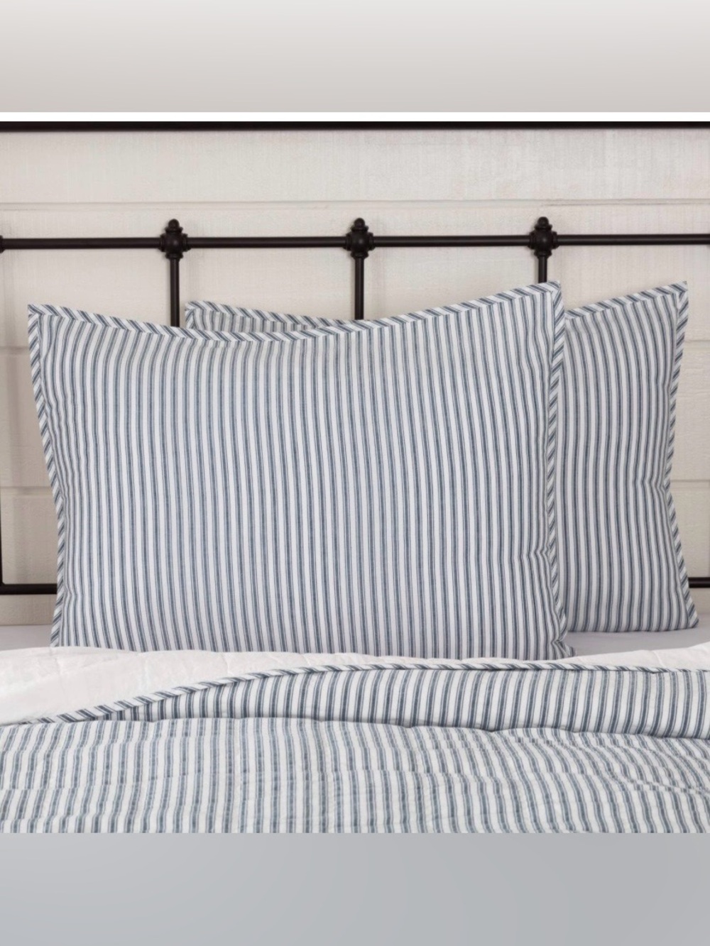 MODERN FARMHOUSE Standard Pillow Sham Rectangular 21x27” BLUE TICKING STRIPE